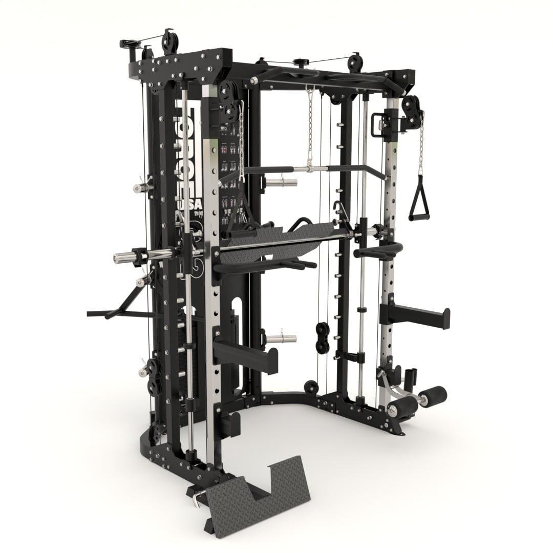 G12 Compact All-In-One Trainer - Double Pulley (90.5 kg), Multipower, Power Rack und Beinpresse - Kompakte Version